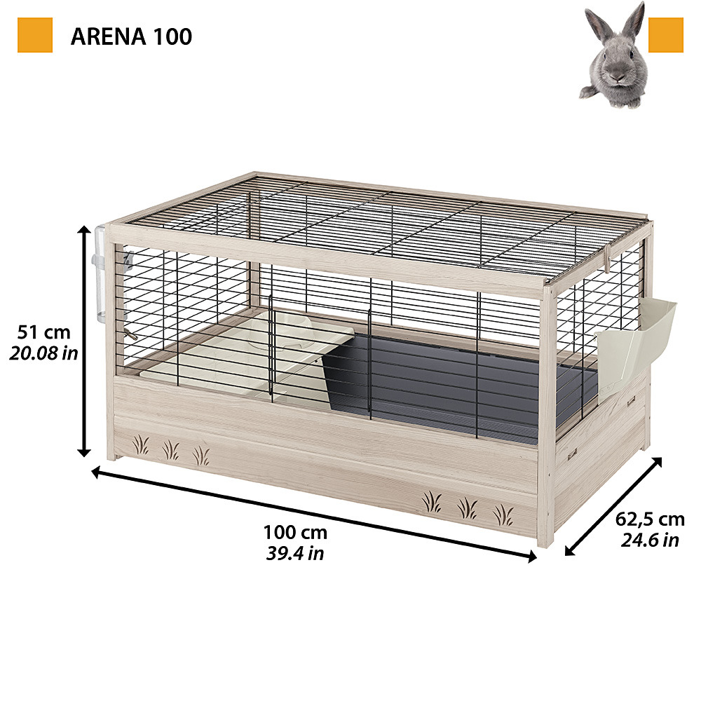 Ferplast cage en bois fsc pour lapins arena 100, pour cochons d'inde, accessoires inclus