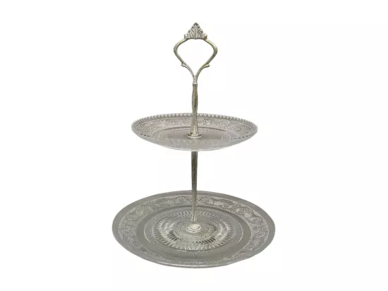 Plat à gâteaux 2 étages en métal et verre blanc Ø.20 x 26 cm
