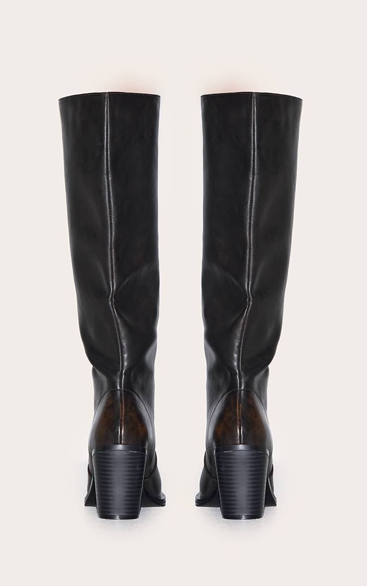 Marron Bottes Hautes À Talon Bloc Et Bout Carré En Synthétiquecuir