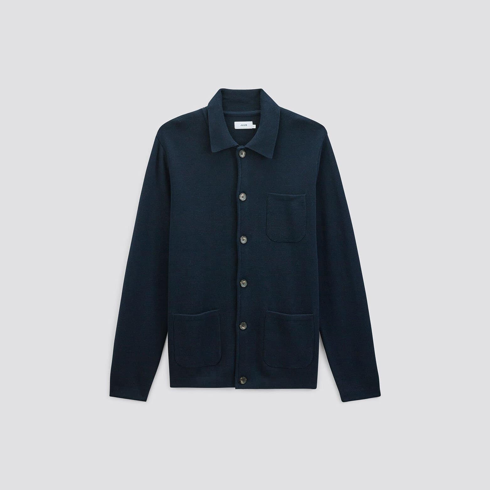 Gilet col chemise en maille Bleu foncé
