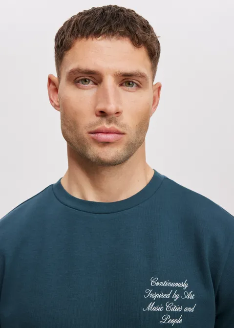 T-shirt met tekst print blauw (PETROL)