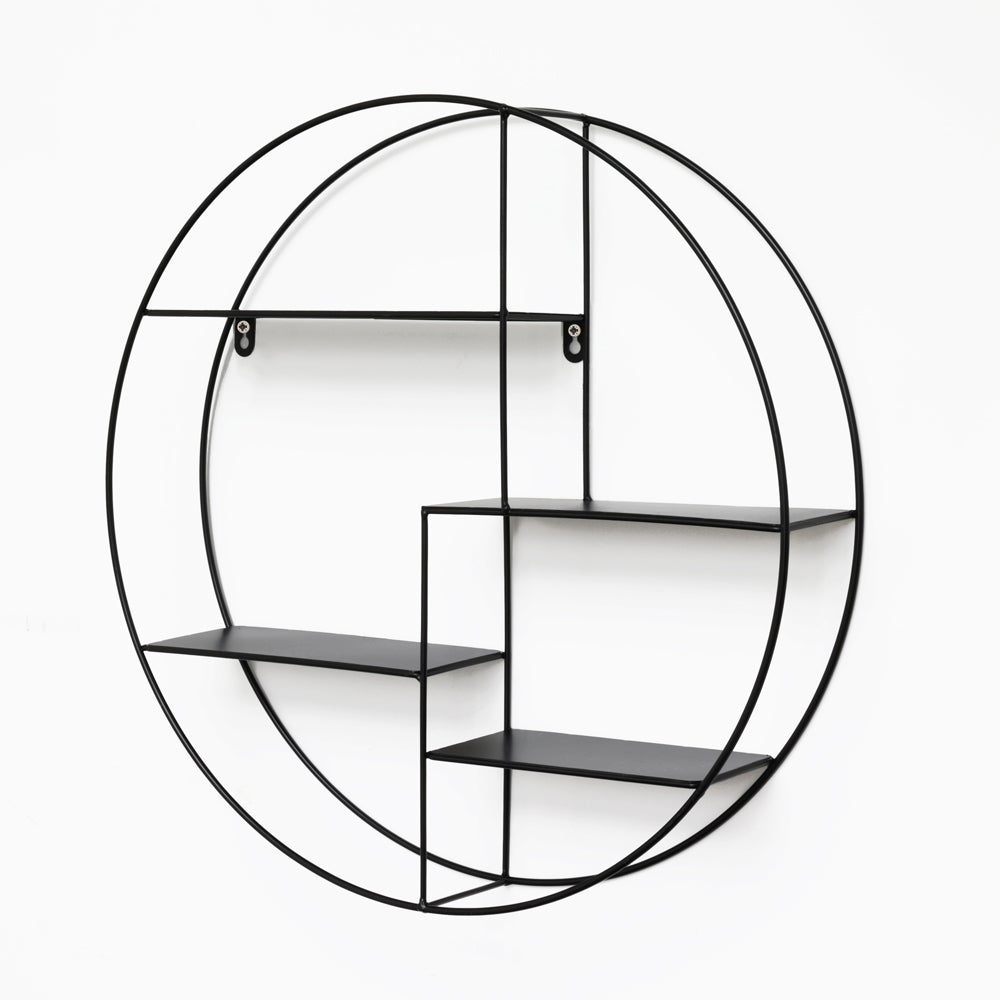 Zwarte metalen wandplank met 4 planken – rond – 50 x 10 cm