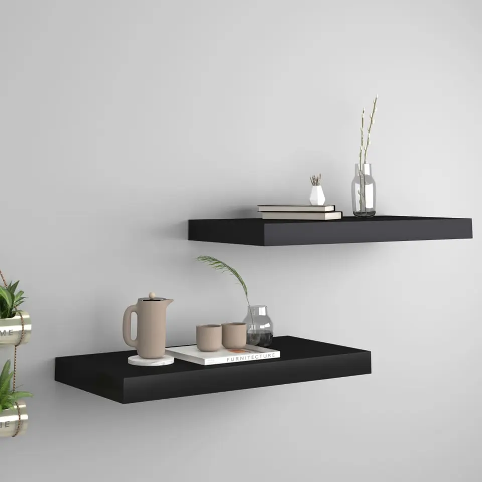 vidaXL - Wandschap - Zwart - MDF - 50 x 23 x 3.8 cm - 2 stuks