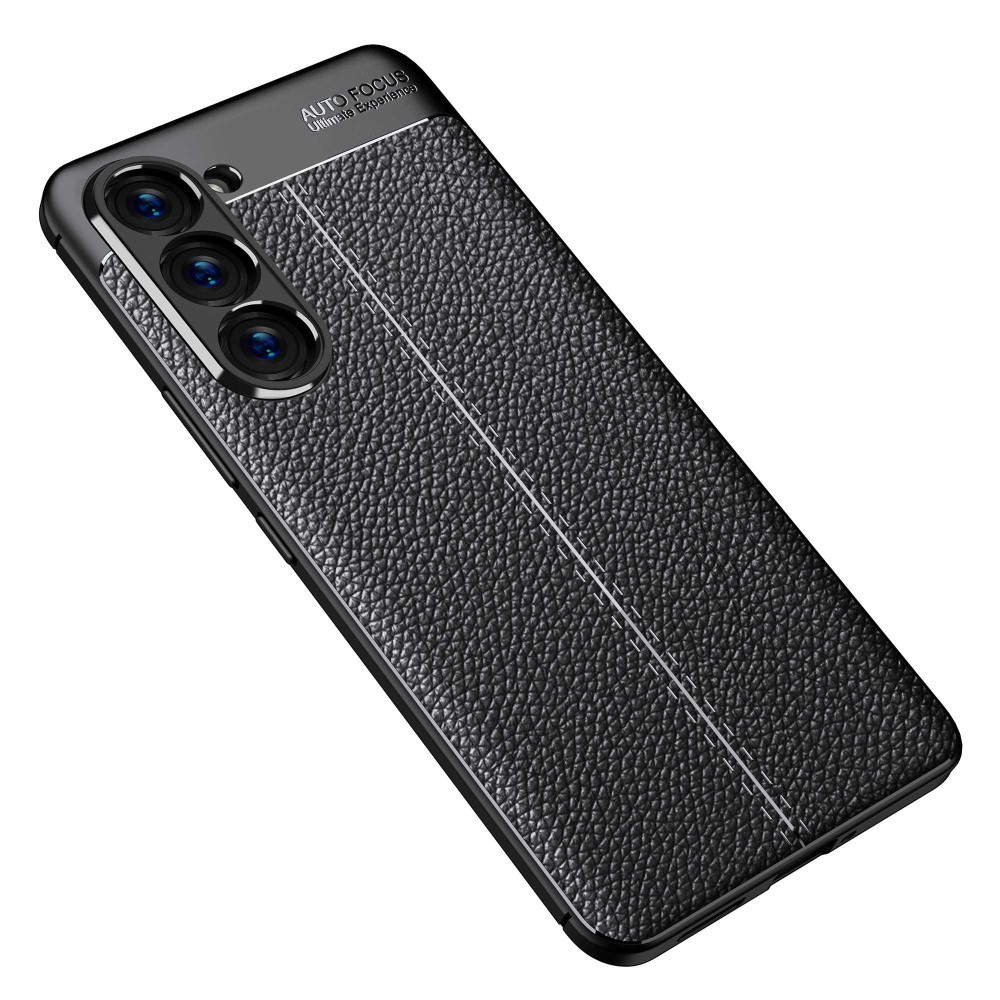 Samsung Galaxy S23 5G Gummi Hülle Litchi Look - Schwarz