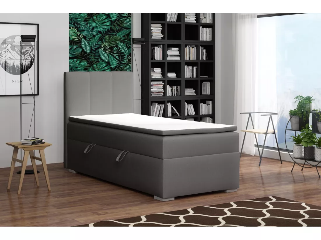 LIT SIMPLE avec tiroir de rangement et surmatelas, côté gauche Monaco Mini 90x200 cm, Soft 29 (Gris)