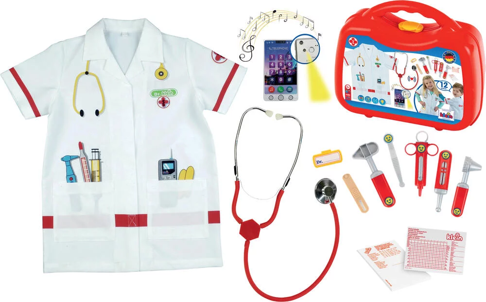 MALLETTE DOCTEUR PRESTIGE AVEC SMARTPHONE - STETHOSCOPE METAL - BLOUSE EN TISSU
