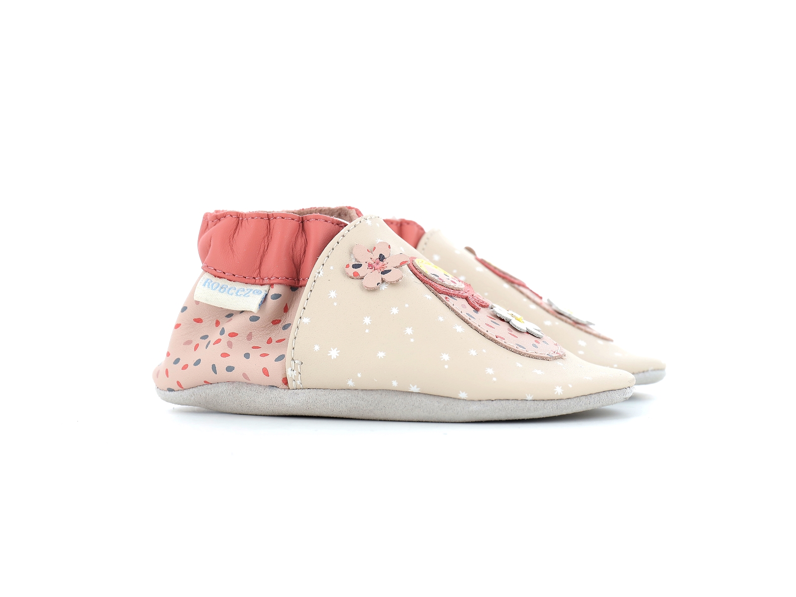 Robeez-FLOWERDOLLS Cuir Beige Rose