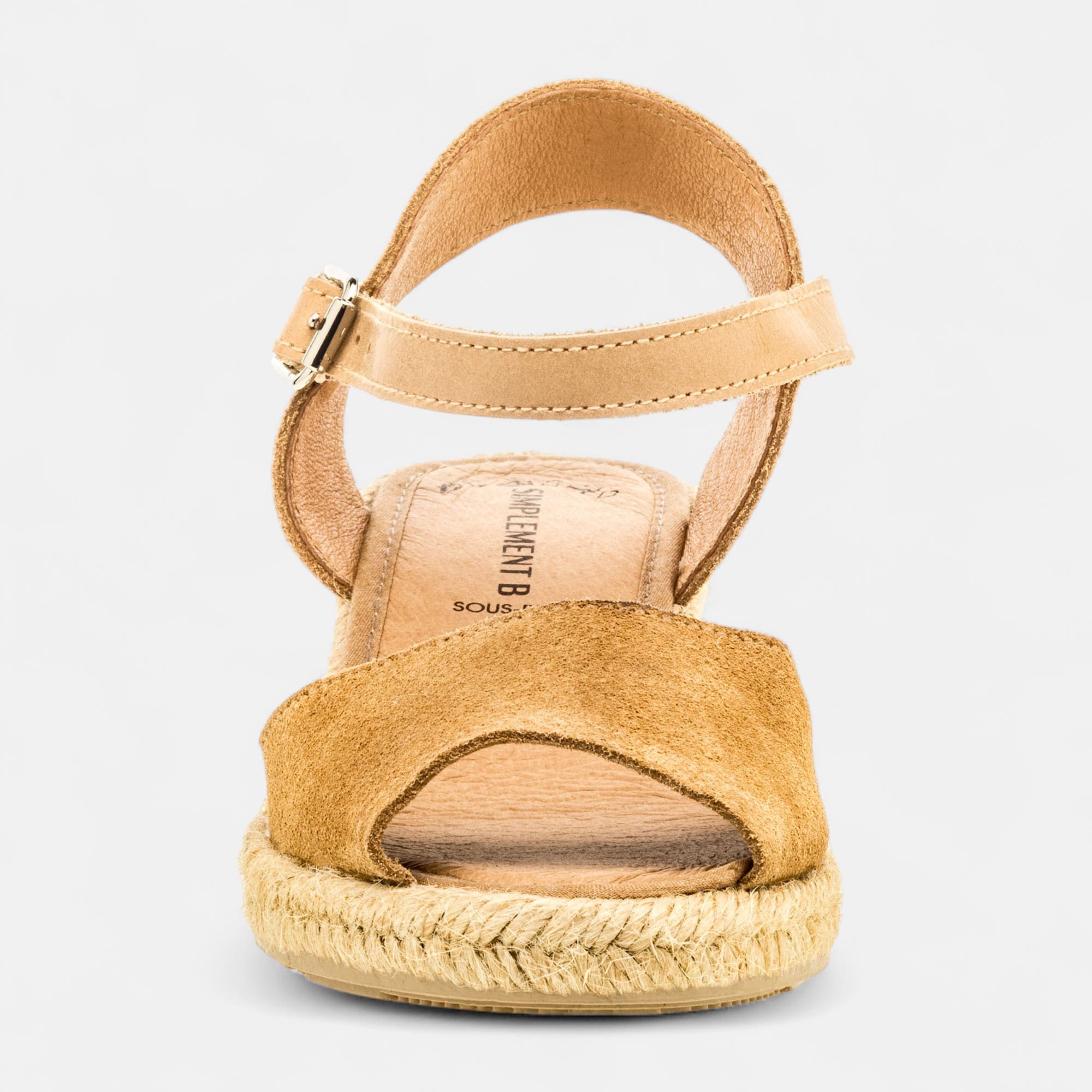Espadrilles à talon compensé Femme en cuir beige