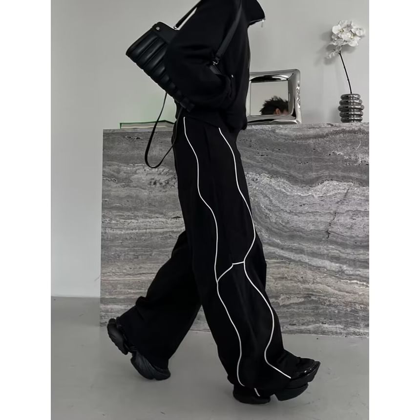 Nataro - Hoge taille contrasterende rand wijde joggingbroek