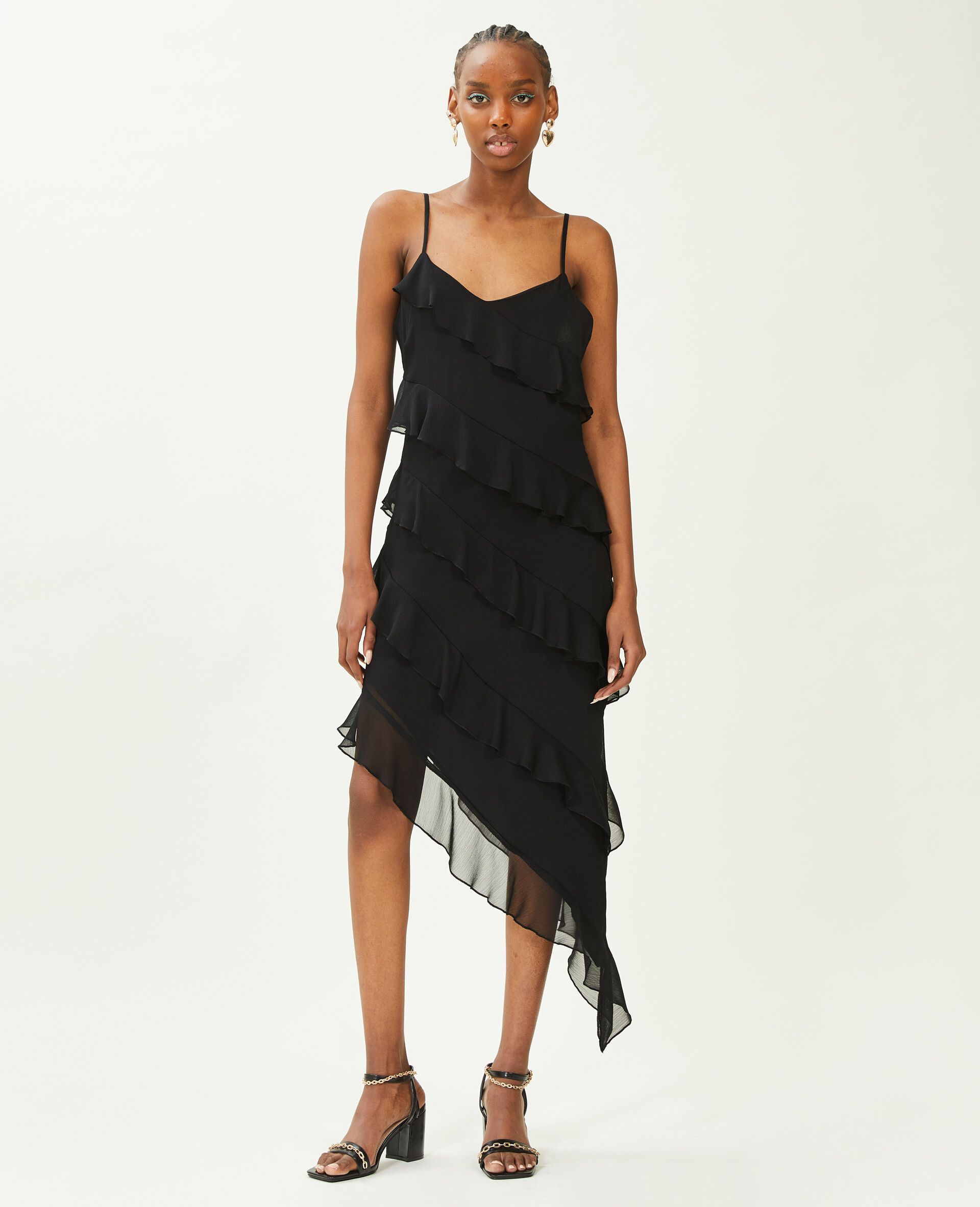 Robe asymétrique avec volants - Noir