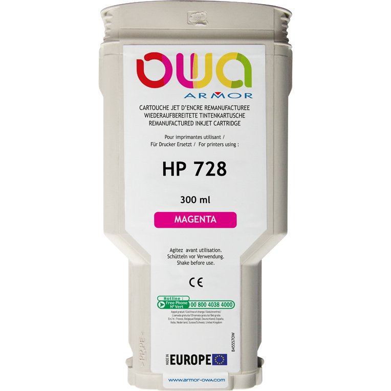 Cartouche d'encre traceur remanufacturée OWA - standard - Magenta - pour HP 728