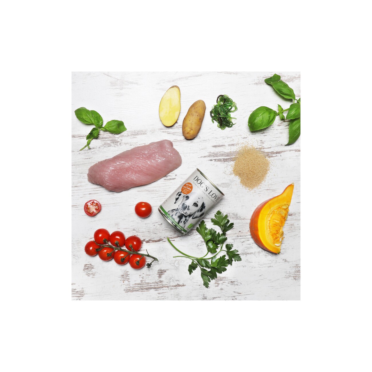 DOG'S LOVE Nassfutter Hund, Adult, Bio 6x400 g Pute mit Amaranth und Kürbis