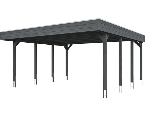 SKAN HOLZ Friesland dubbele carport inclusief aluminium dakpanelen en H-paalankers, 557 x 555 cm, grijs
