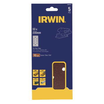Irwin schuurvel 230 x 93 mm K40 voor klembevestiging, met perforatie voor B+D, 5 stuks.