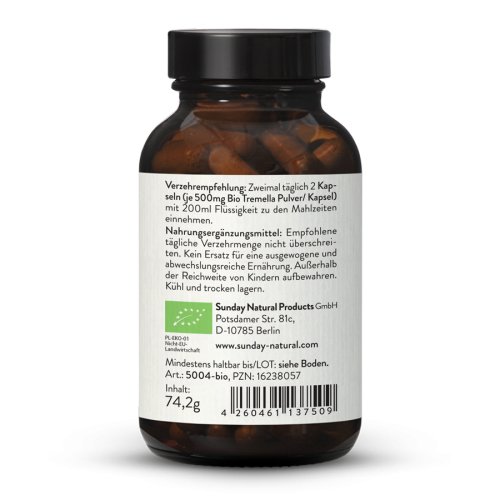 Sunday Natural Products  Bio Tremella Pulver Kapseln