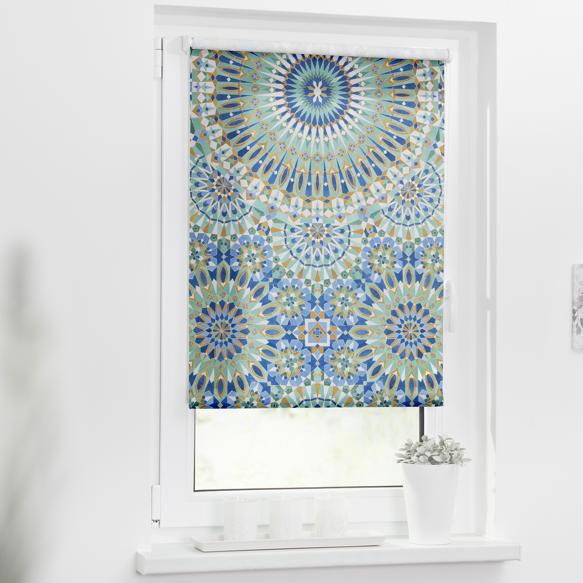 LICHTBLICK Klemmrollo ORIENTALISCHE - blau-grün - 45x150 cm