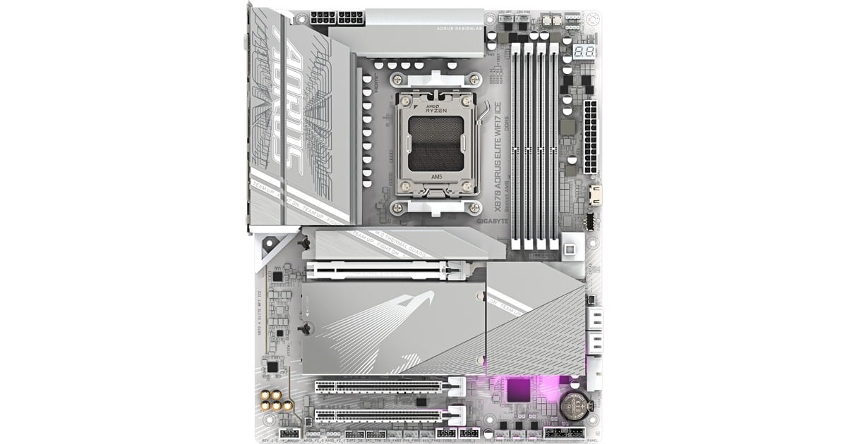 GIGABYTEX870 AORUS ELITE WIFI7 ICE socket AM5 moederbord  (Zilver, RAID, 2,5Gb-LAN, Wi-Fi 7, BT, Sound, ATX)