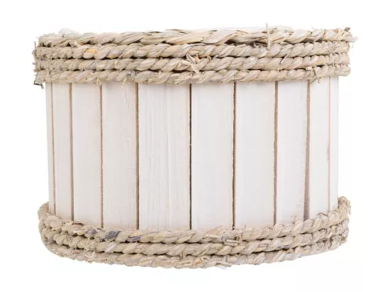 Panier en bois et corde blanc 27x21x14/30h