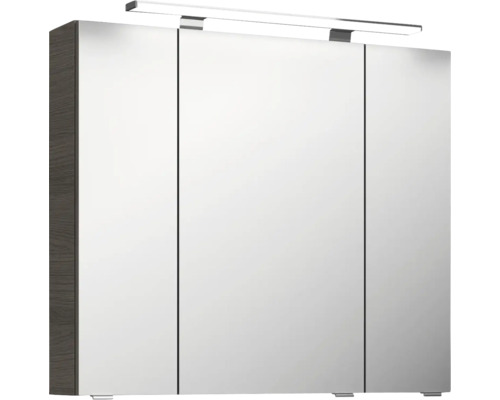 3-delige badkamermeubelset Pelipal xpressline 4010 BxHxD 84 x 200 x 45 cm, fronten in grafietstructuur (horizontaal patroon), met witte keramische wastafel en keramische badmeubel, wastafelkast, spiegelkast met LED-verlichting, chromen grepen, 4010.0