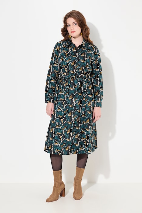Hemdblusenkleid, Eulen, Hemdkragen, Langarm