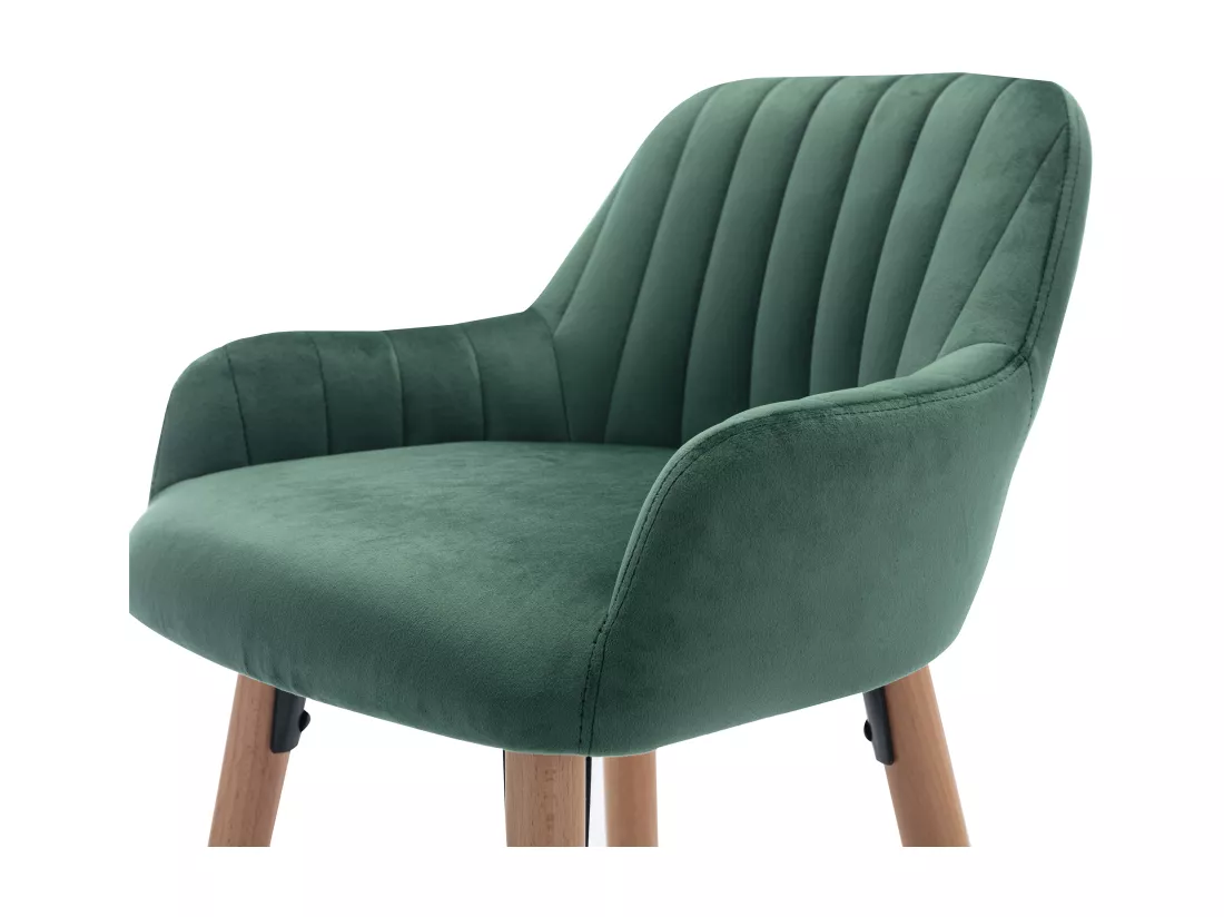 Tabouret de bar en velours et pieds bois de hêtre - Vert foncé - ELEANA