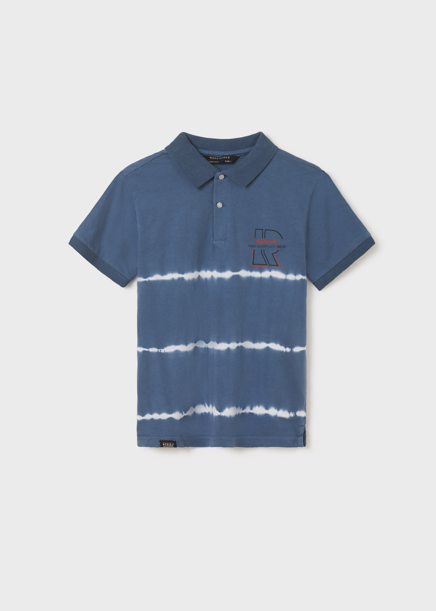 Camisa polo tie-dye infantil com estampa em algodão.