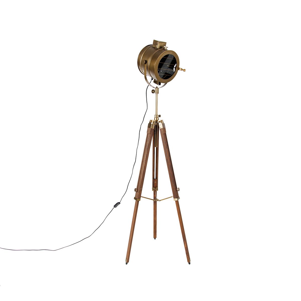Smart tripod vloerlamp brons met hout studiospot incl. Wifi A60 - Radient