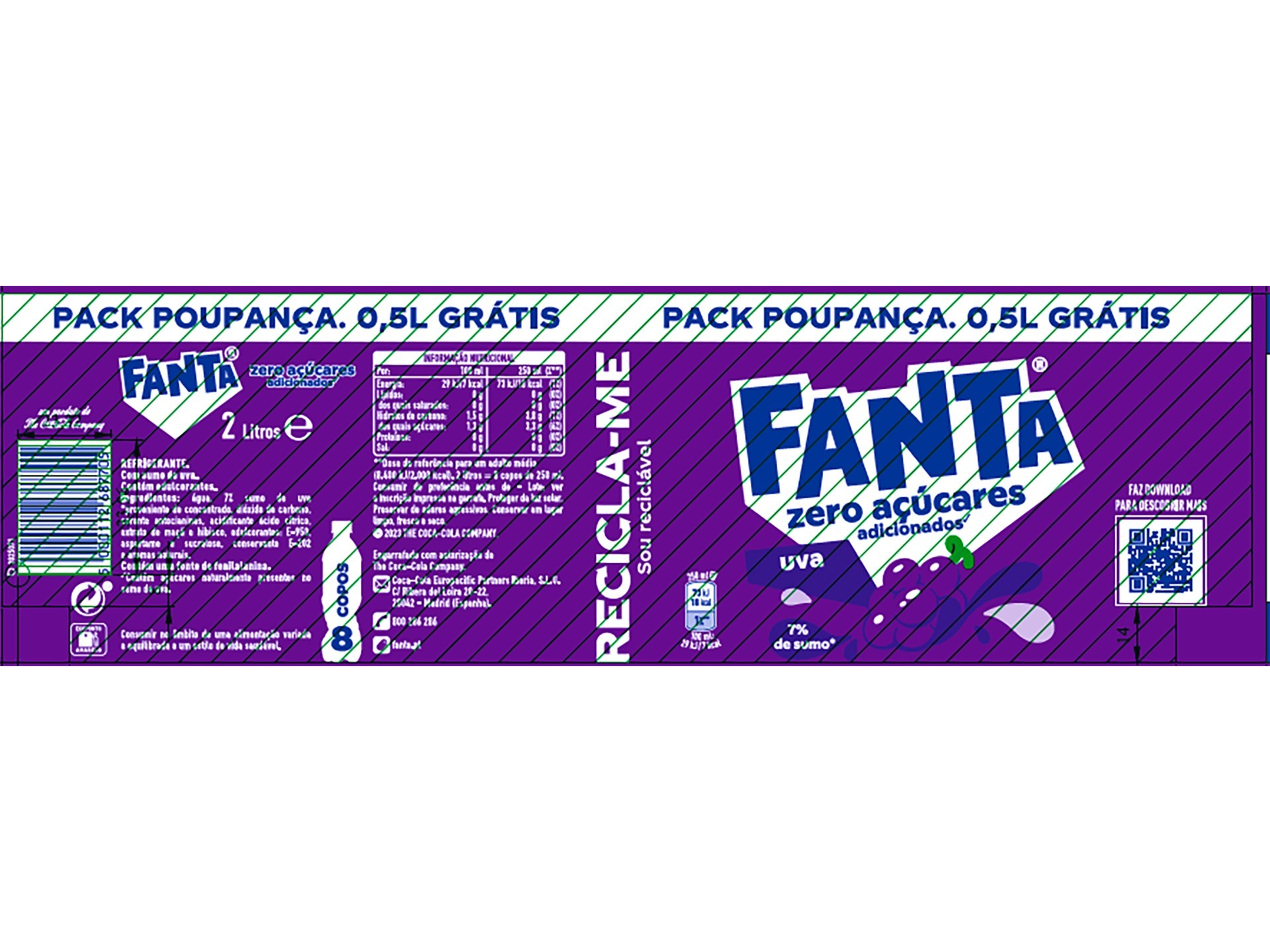 REFRIGERANTE C/ GÁS FANTA ZERO UVA 1.5L 0.5L GRÁTIS