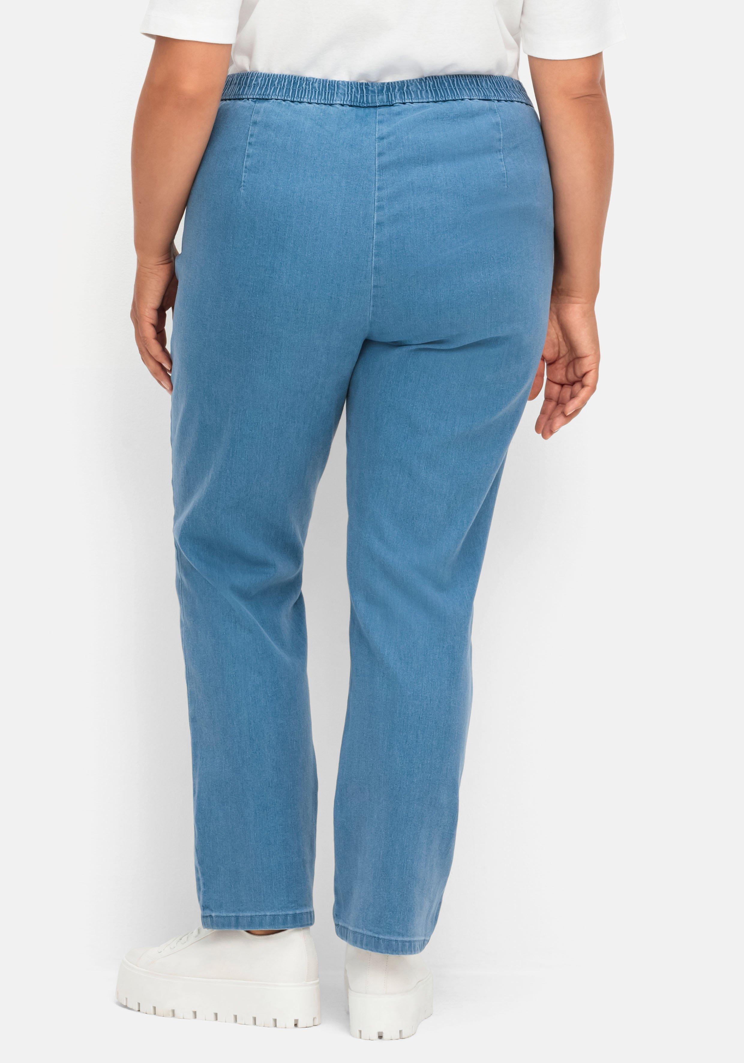 Gerade Jeans mit Smokbund und Used-Effekten
