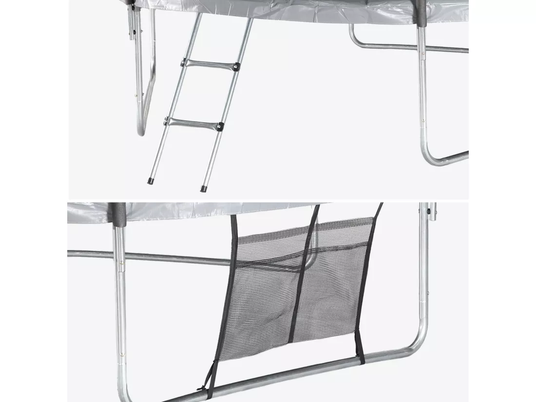 Trampoline Ø 305cm - Mars Inner XXL- trampoline de jardin gris avec filet de protection intérieur. échelle. bâche. filet pour chaussures et kit d'ancrage 3.05m 305cm