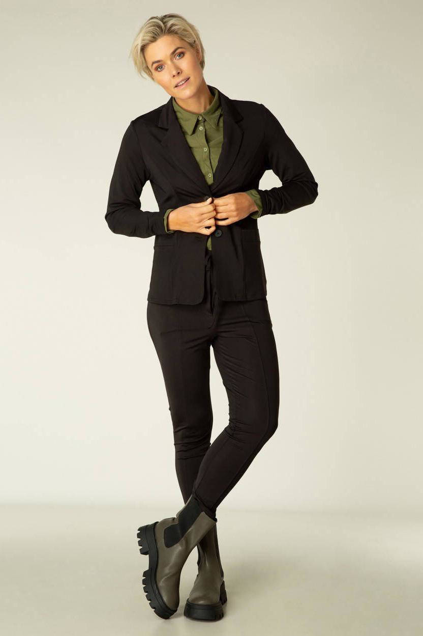 ES&SY getailleerde blazer van travelstof zwart