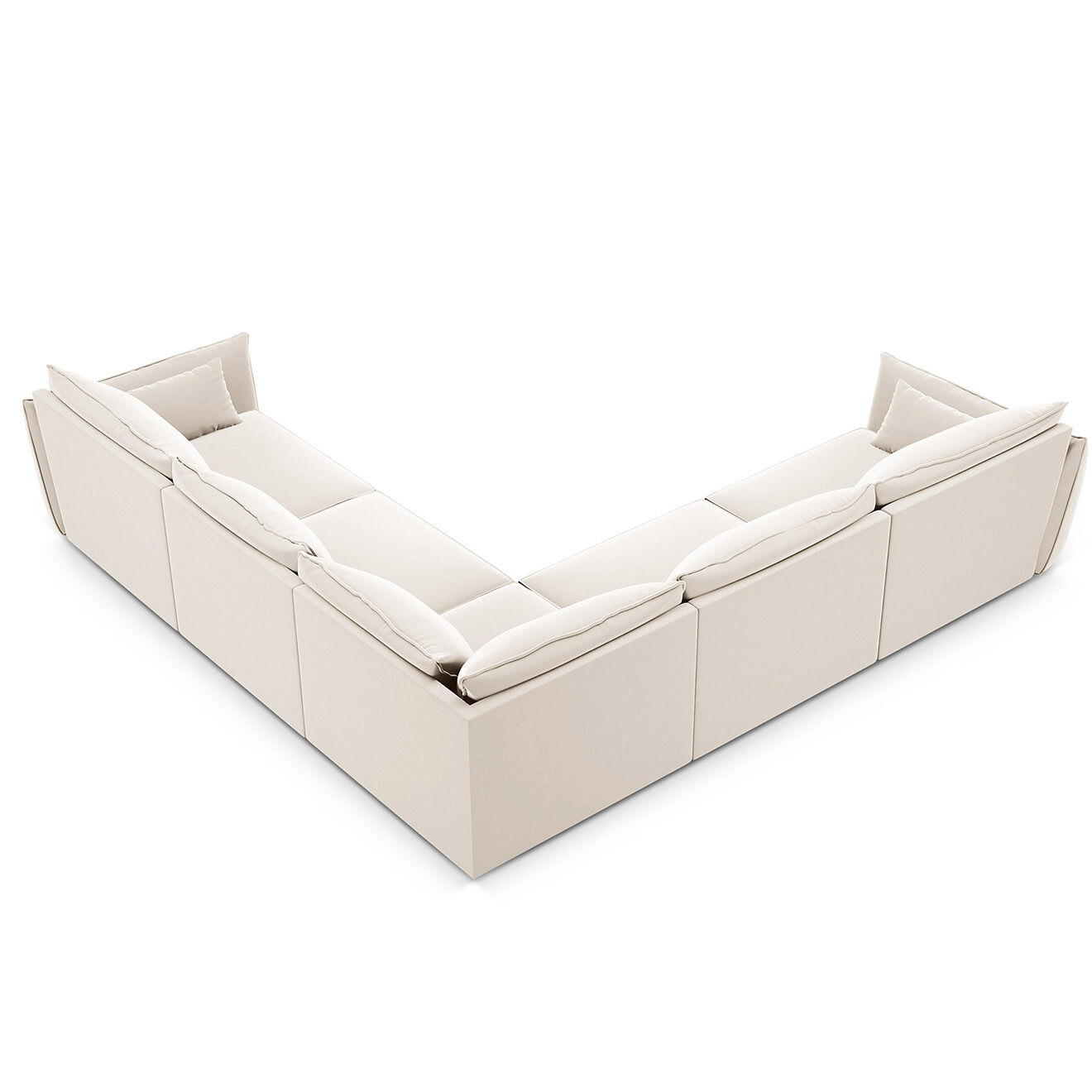 Mazzini Sofas Canapé d'angle Symétrique en Velours Vanda 7 Places beige clair - 286x286x85 cm