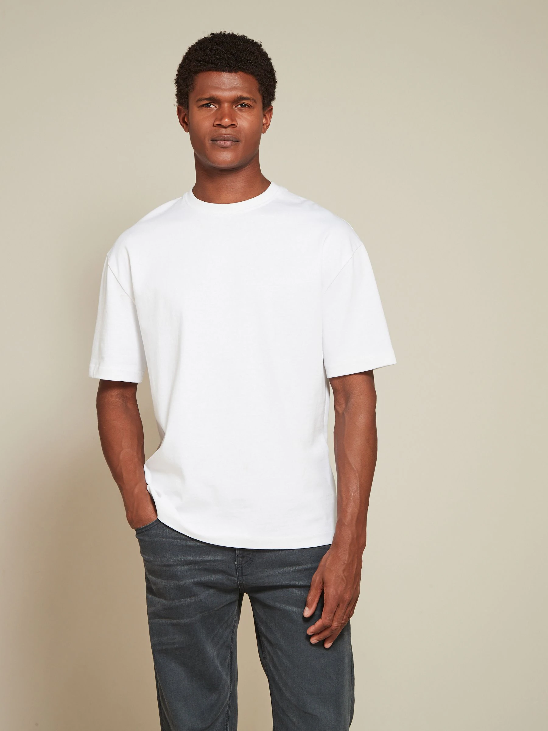 Wit/zwart/marineblauw - Relaxed fit - Verpakking van 3 T-shirts van zware stof