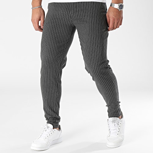 Pantalon Chino A Rayures Gris Anthracite