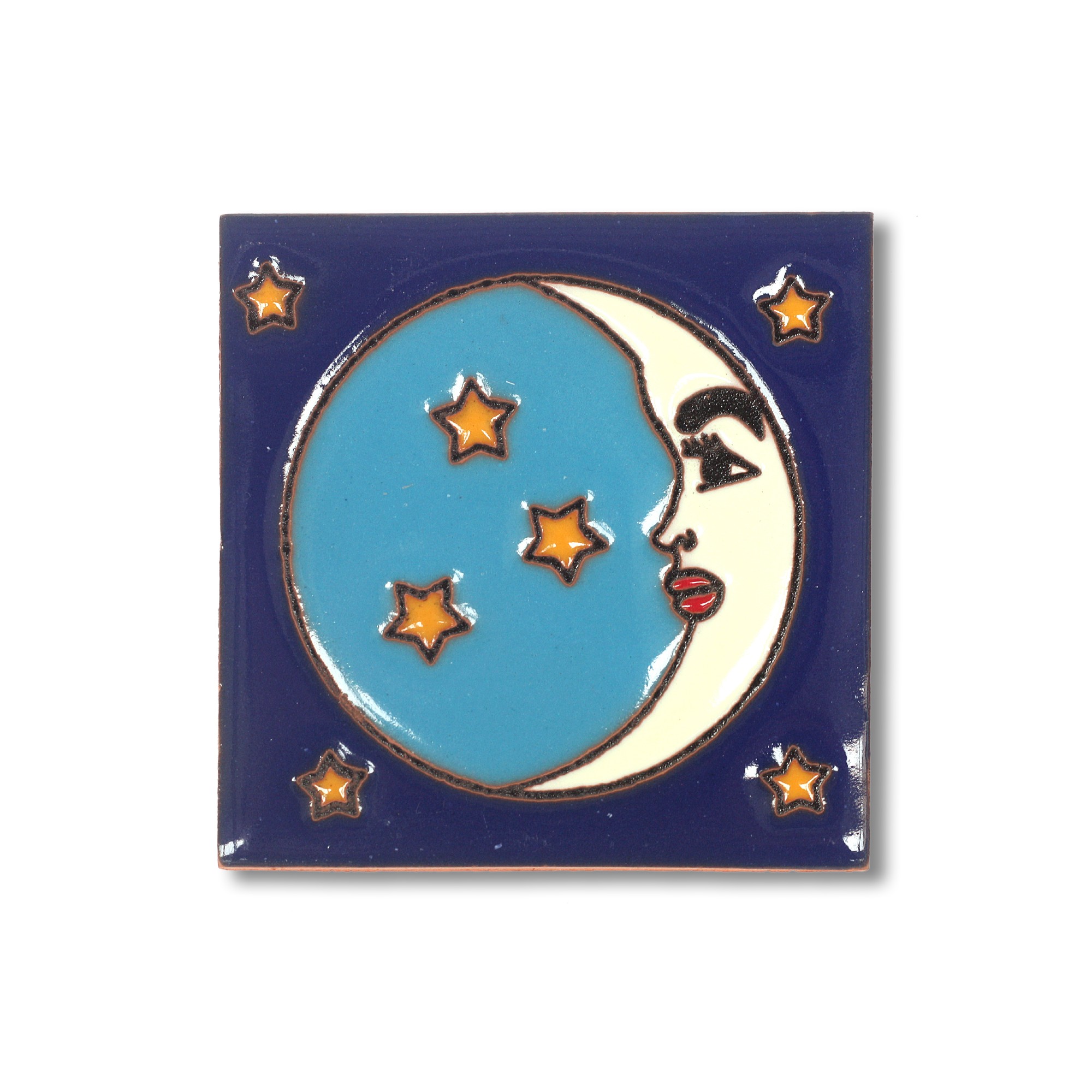 Reliefkachel 'Luna', blau, gelb, T 10 cm, B 10 cm, H 0,5 cm von fischer's lagerhaus