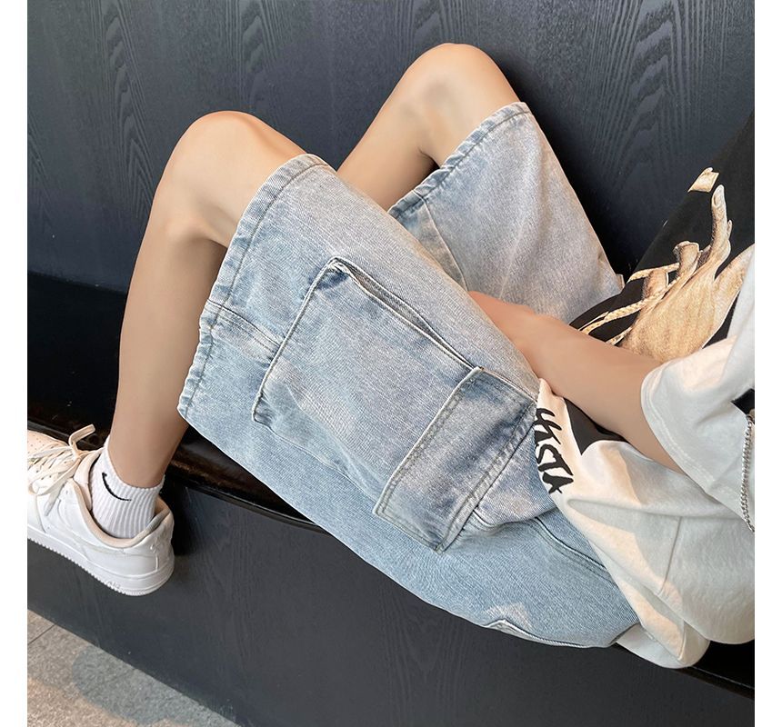 Whyessa - Cargo denim shorts met wijde pijpen