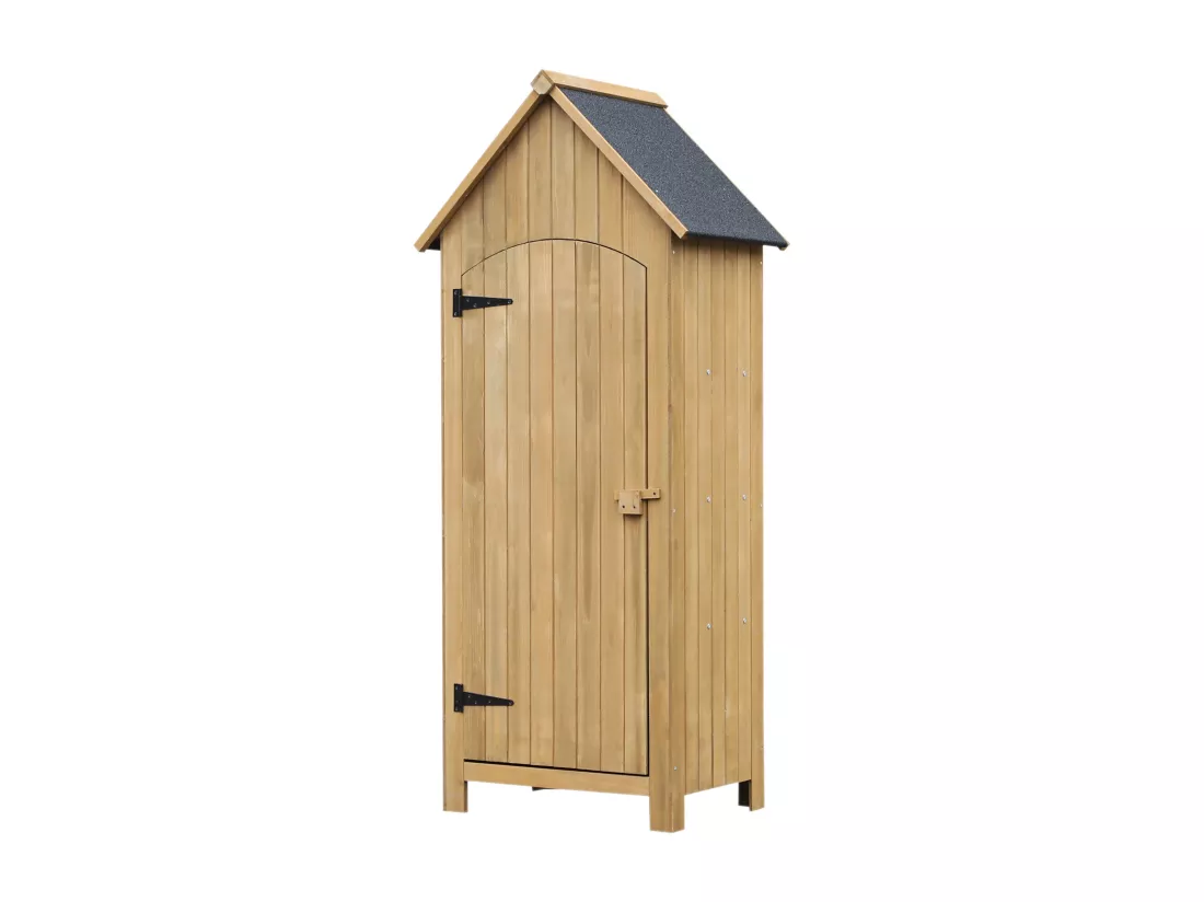 Armoire abri de jardin remise pour outils 3 étagères porte loquet toit pente bitumé dim. 77L x 54l x 179H cm bois sapin pré-huilé