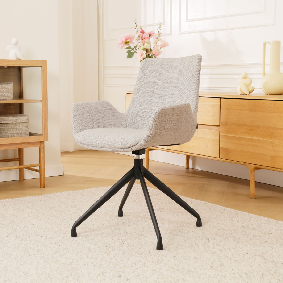 Eetkamerstoel Nola-Eef grijs beige gemêleerd - zwart