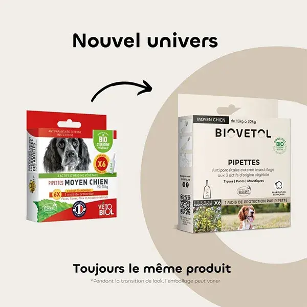 Biovetol - Antiparasitário - Pipetas Orgânicas para Cães de Porte Médio - 3ml (x6)