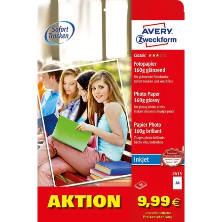 Avery Zweckform 2415 Classic Inkjet Fotopapier, DIN A4, einseitig beschichtet, 160 g/m², 40 Blatt
