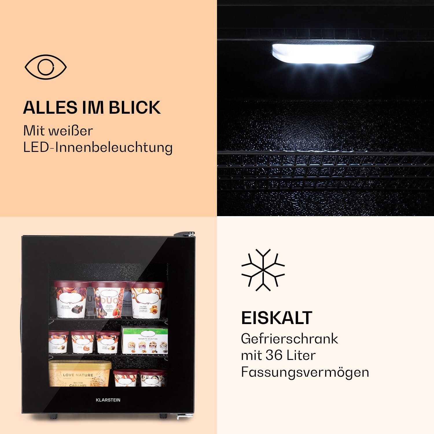 IceAge 36 Gefrierschrank 36 Liter EEK E 2 Etagen Thermostat Glasfront