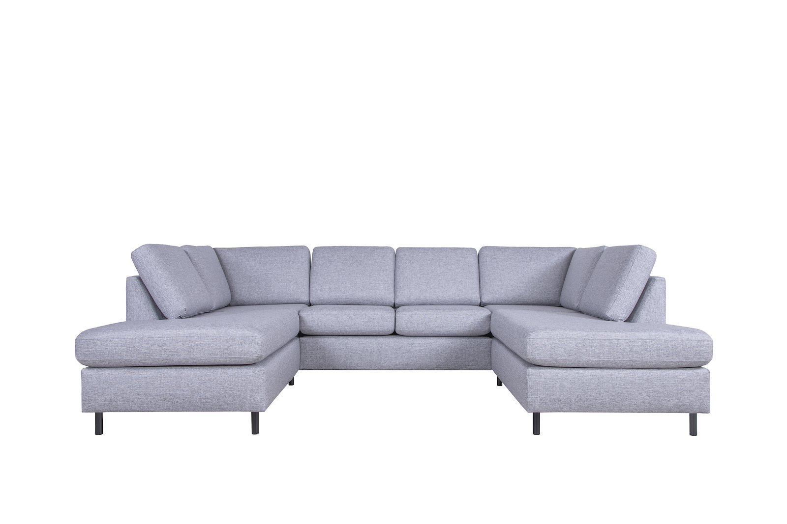 Scandinavia Oppsett 8 U-sofa 2-seter med åpen ende venstre og høyre. Tekstil Rocco 570 Light Grey med sorte ben