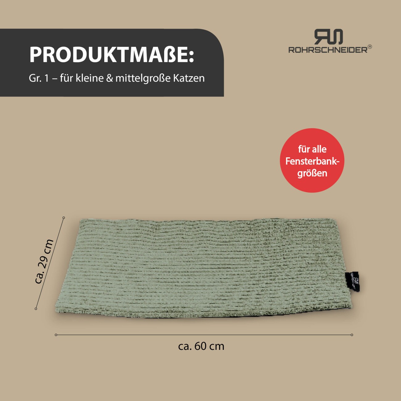 Rohrschneider ® Selbstwärmende Katzendecke, Fensterliege mit rutschfester Unterlage hellgrün 60 cm, 2 cm, 29 cm