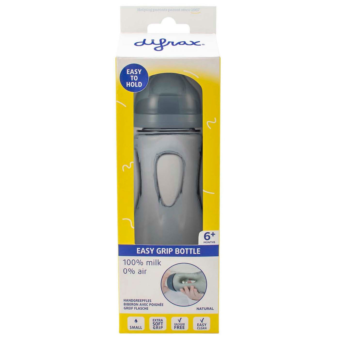 Difrax handgreep fles 240 ml Stone stonegrey grijs