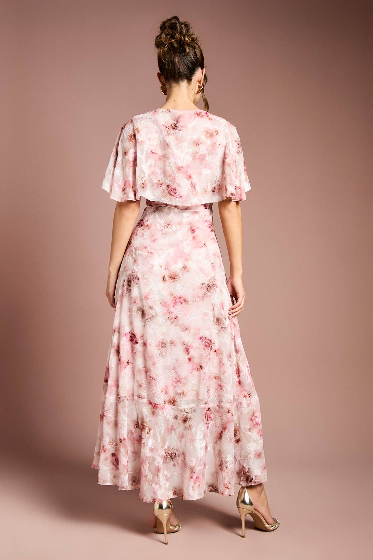 Coast Robe Mi-Longue à Devant Torsadé en Satin Jacquard Imprimé