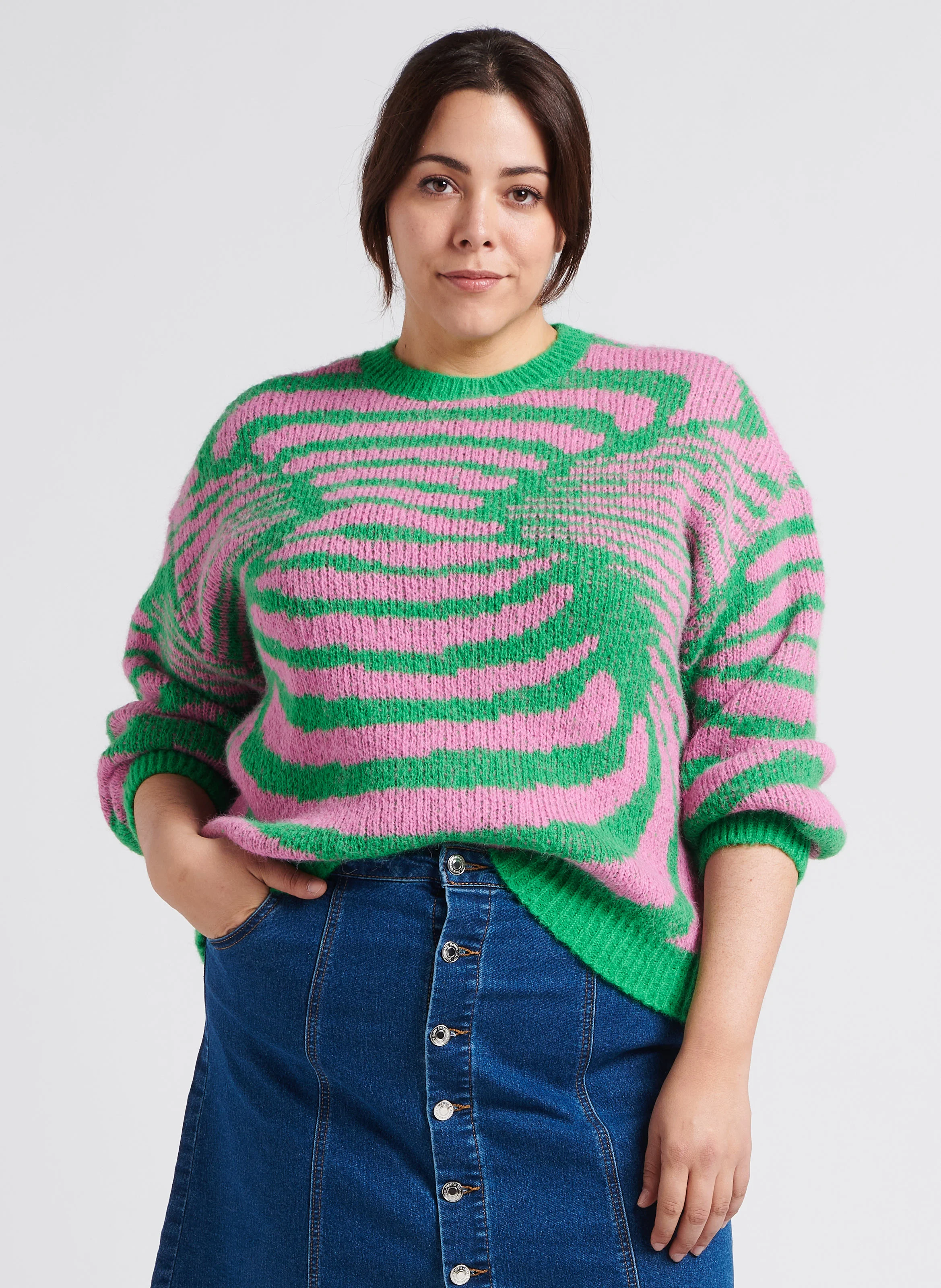 Pull bicolore à col rond | Vert
