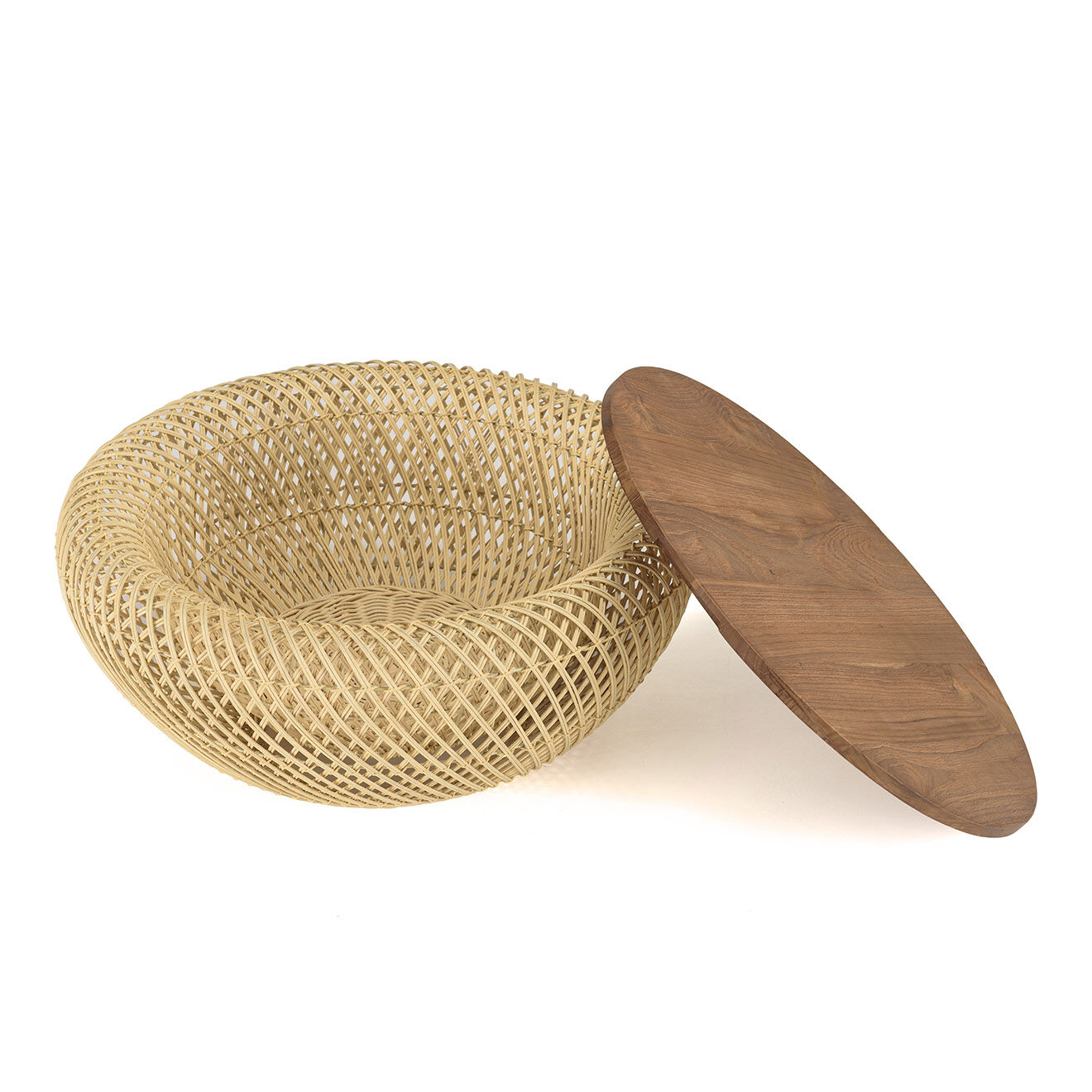 Macabane Table basse ronde en rotin beige plateau amovible Sixtine naturel - D.65x32 cm