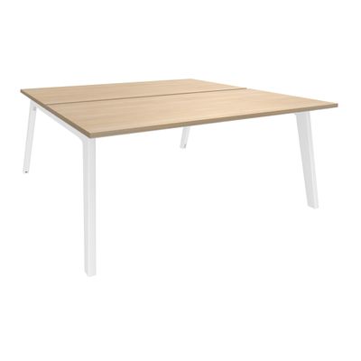 Bureau double STEELY - L180 cm - Double face Depart - Pieds blanc - plateau imitation Chêne clair