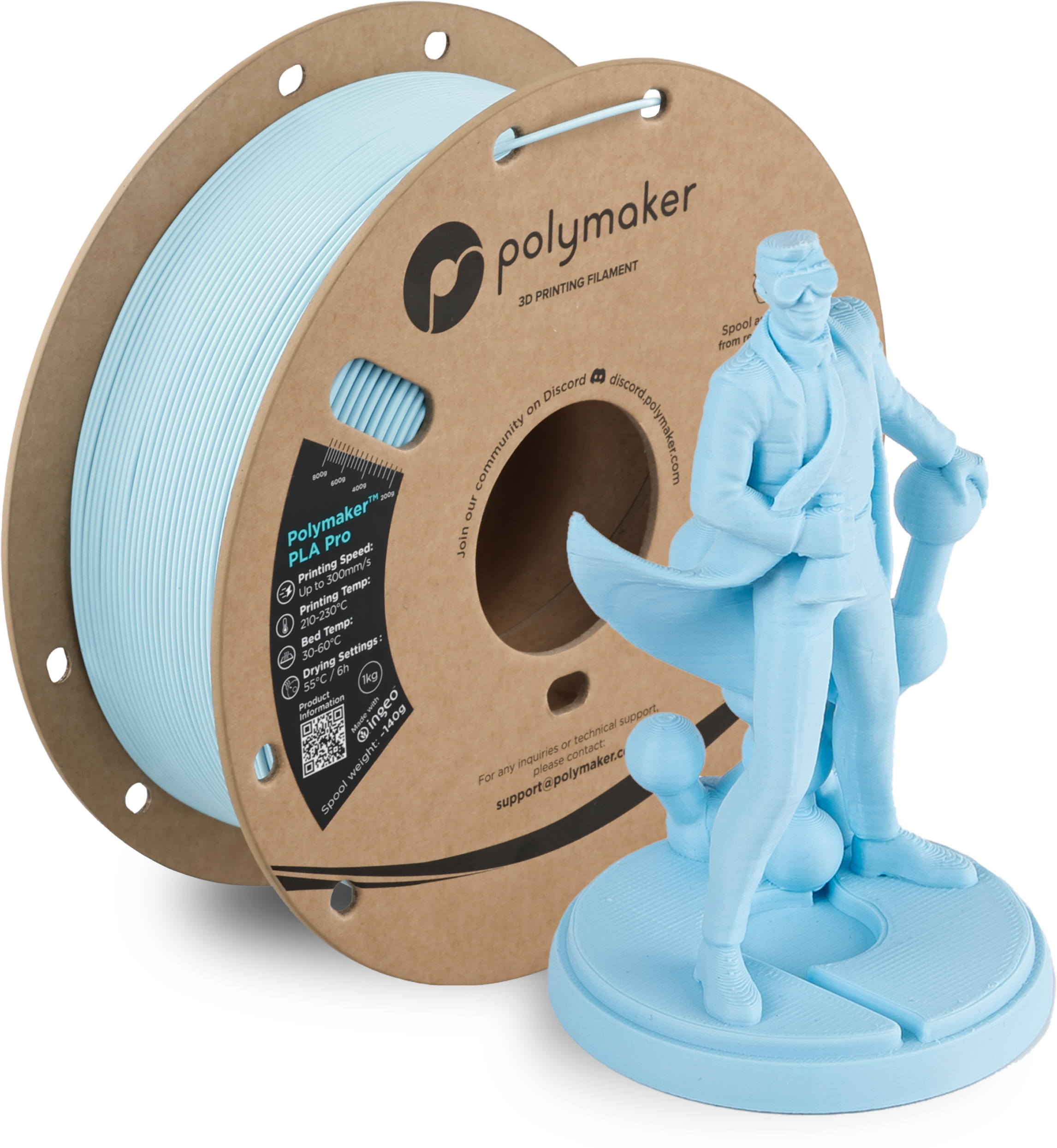 Polymaker  PLA Pro Light Blue, 1,75 mm / 1000 g    Neue, verbesserte Formulierung: Hochleistungs-High Speed-PLA in Light Blue
