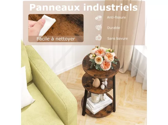 Table d'appoint （lot de 2) , bout de canape 3 niveaux, cadre en métal, 40,5 x 38 x 62 cm (2)